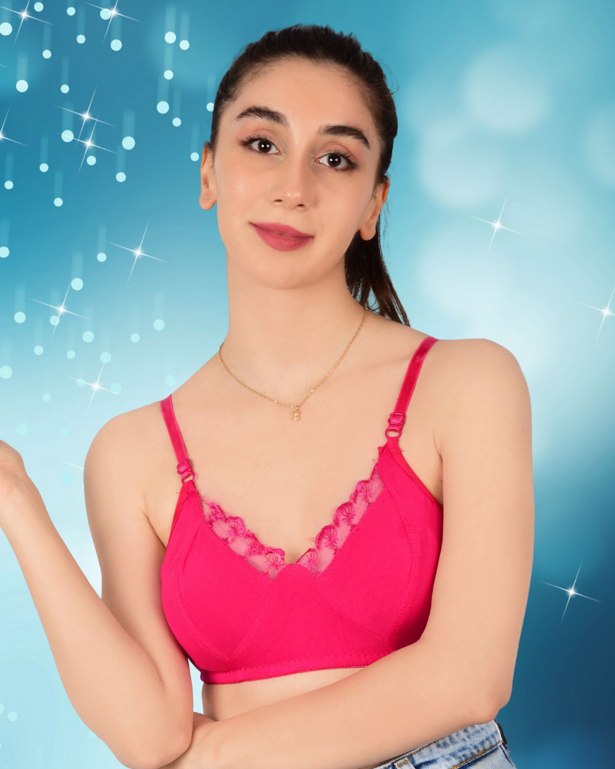 Cotton Spandex Solid Non-Padded Full Cup Wire Free T-Shirt Bra (Pink)